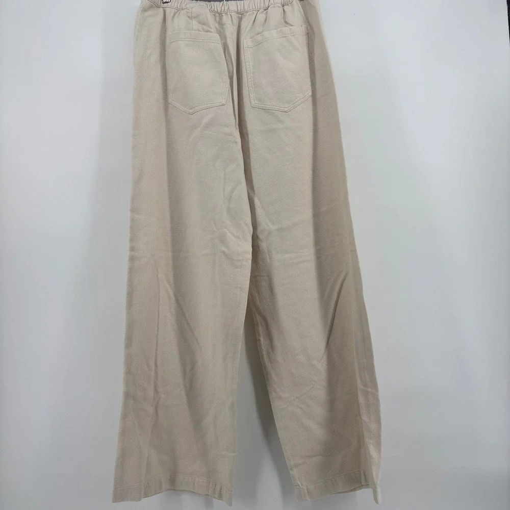 Zara Wide Leg Trousers Women Large Cream Bohemian Chic Drawstring Textured Twill